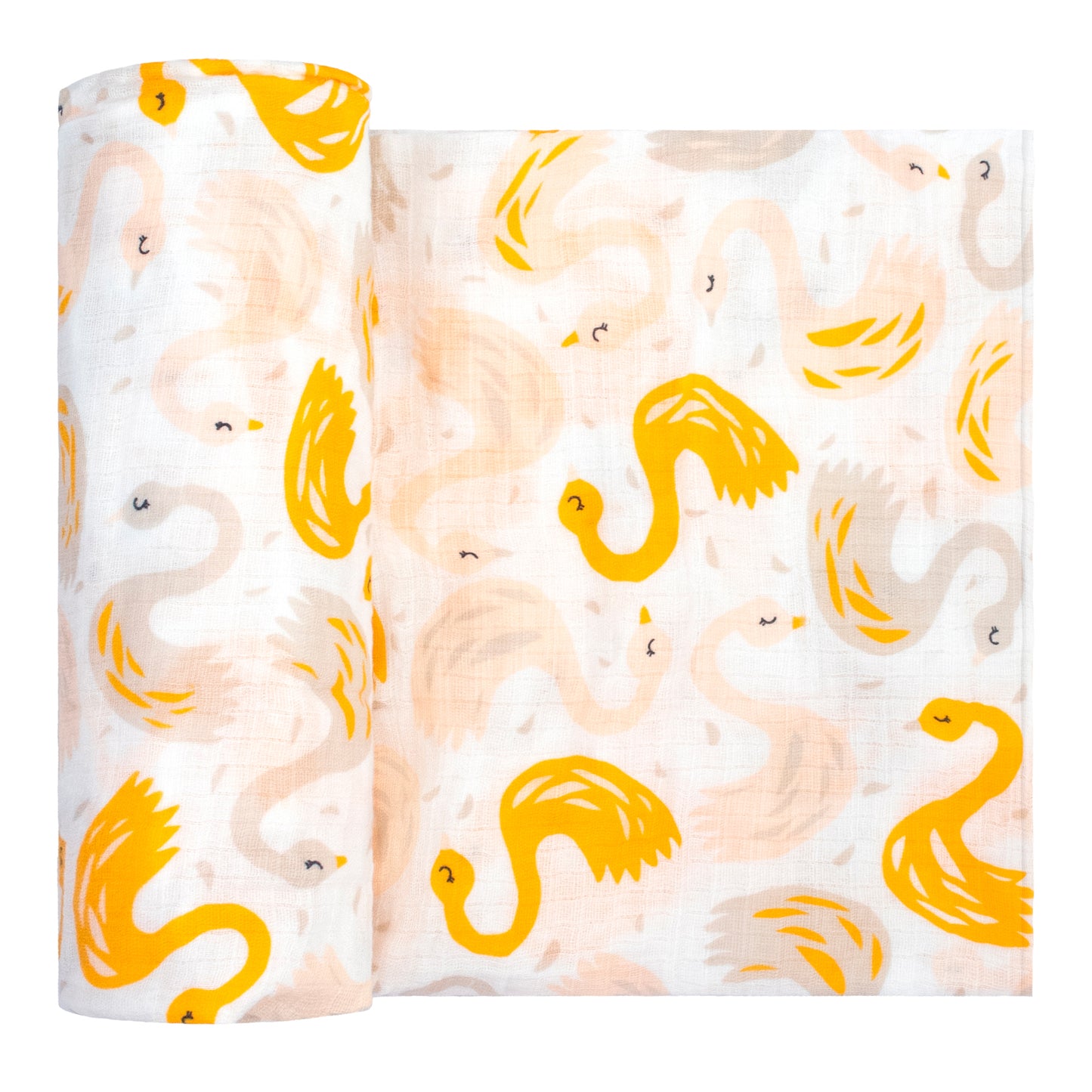 100% Cotton Luxury Muslin Swaddle Receiving Blanket for Girls and Boys, Unisex Yellow Birds, Swans