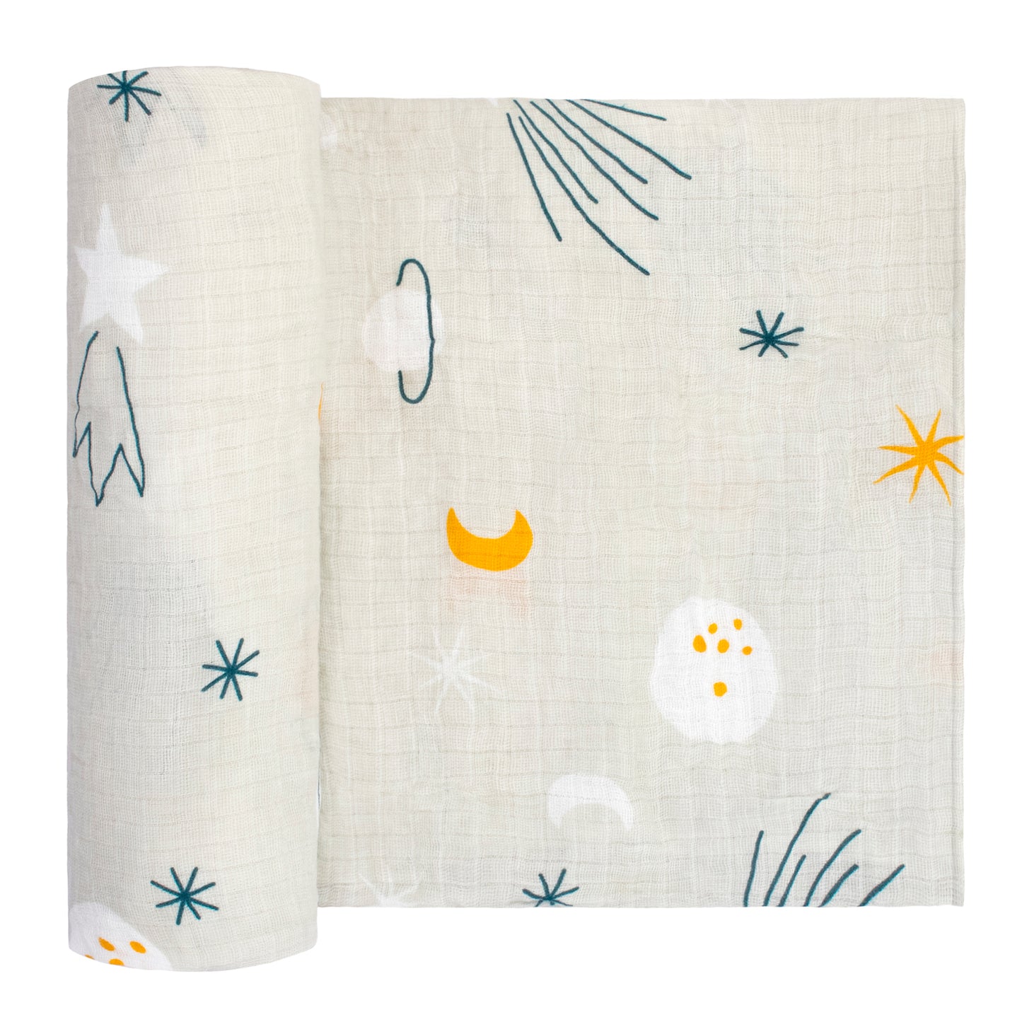 100% Cotton Luxury Muslin Swaddle Receiving Blanket for Boys and Gender Neutral, Blue, Light Gray Galaxy, Stars, Planets
