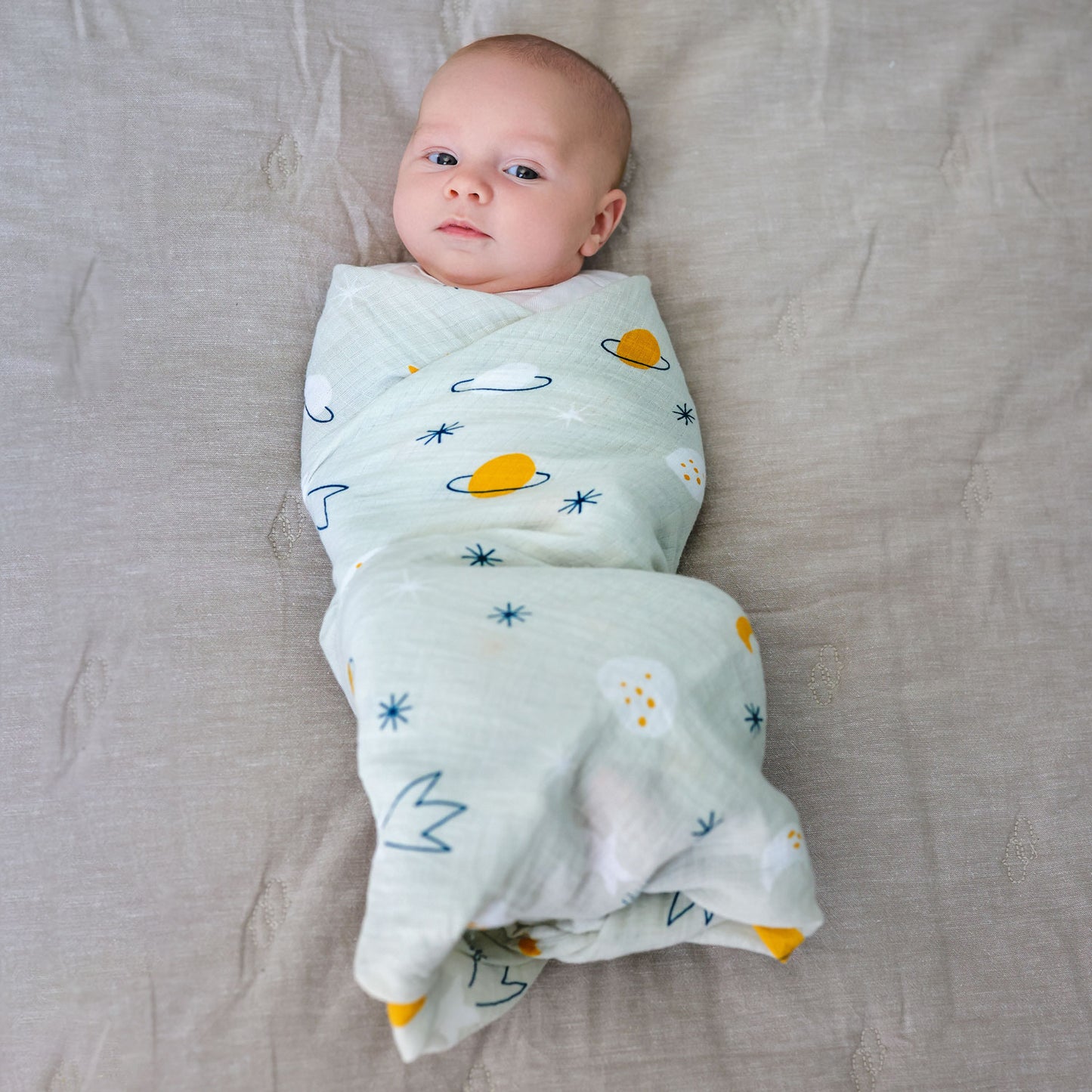 Adam Stork® Muslin Swaddle Blanket 100% Cotton for Baby Girl & Boy Unisex Gender Neutral Planetary