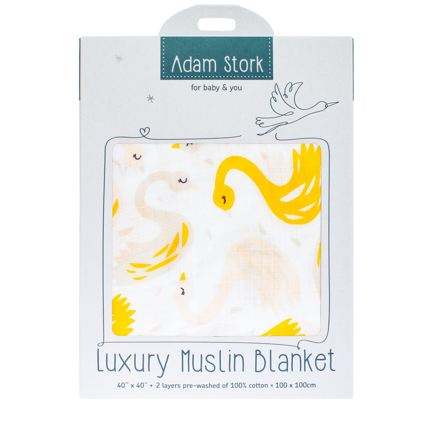 Adam Stork Cotton Muslin Swaddle Blankets yELLOW Mango Swan