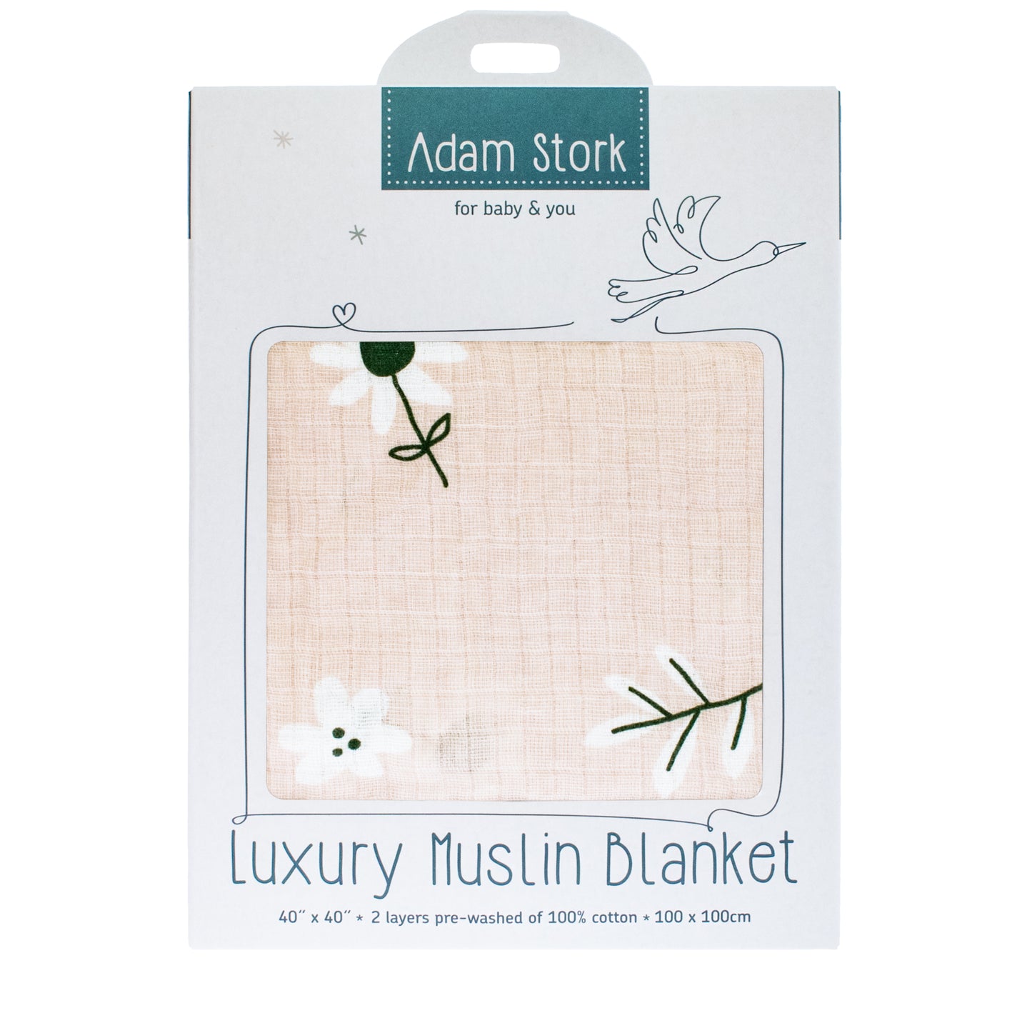 Adam Stork Muslin Swaddle Blanket Girl - Receiving Blanket for your Newborn Baby for a Swaddle Wrap, Nursing Cover, for Summer, Beach, Stroller - Floral Pink Wildflower